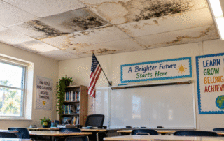 classroom with mold on ceiling